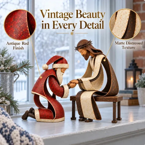 🎅✝️Santa Kneeling Before  Jesus Christmas   Figurines