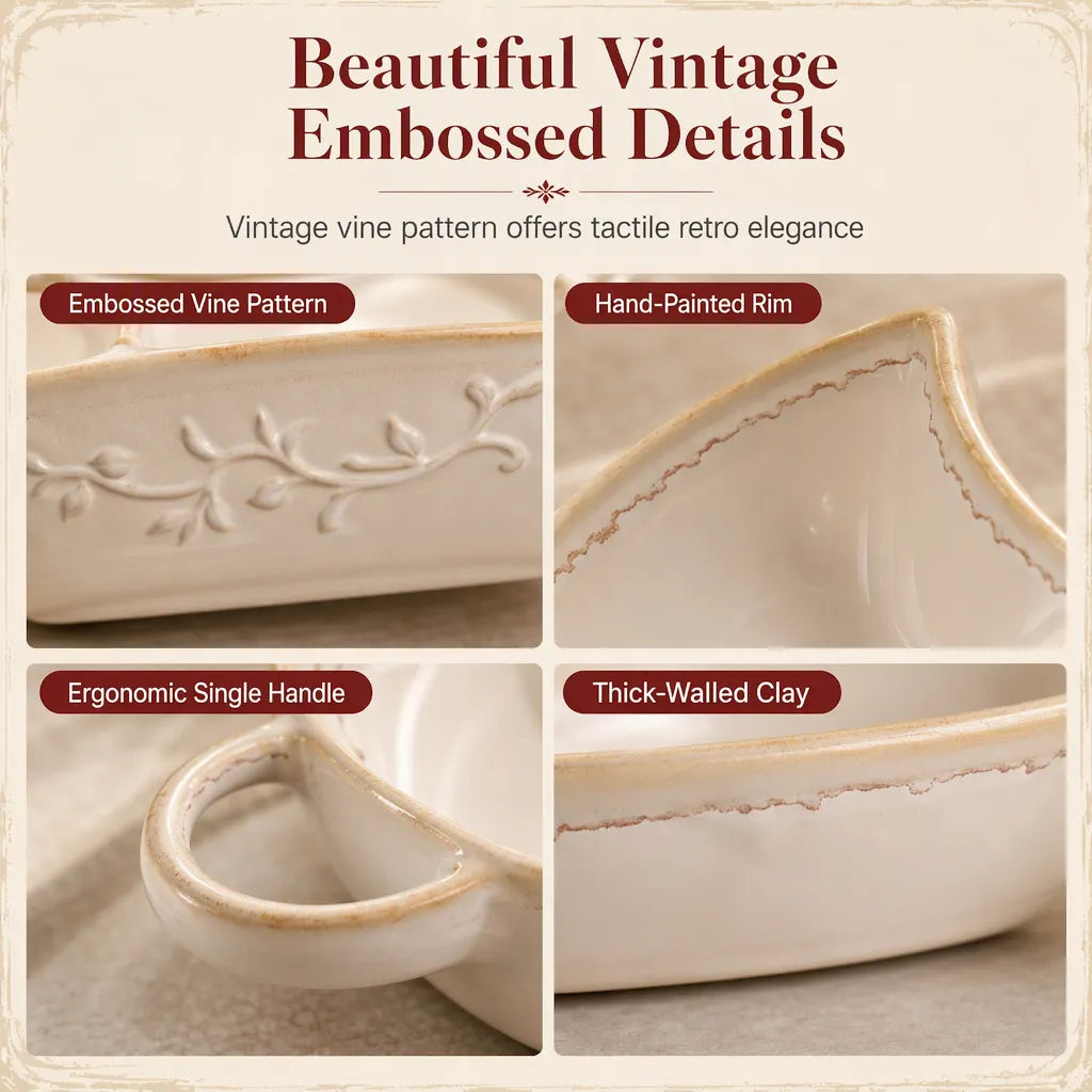 Keep Dips Crisp Instantly! Retro Ceramic Divided Baking Dish