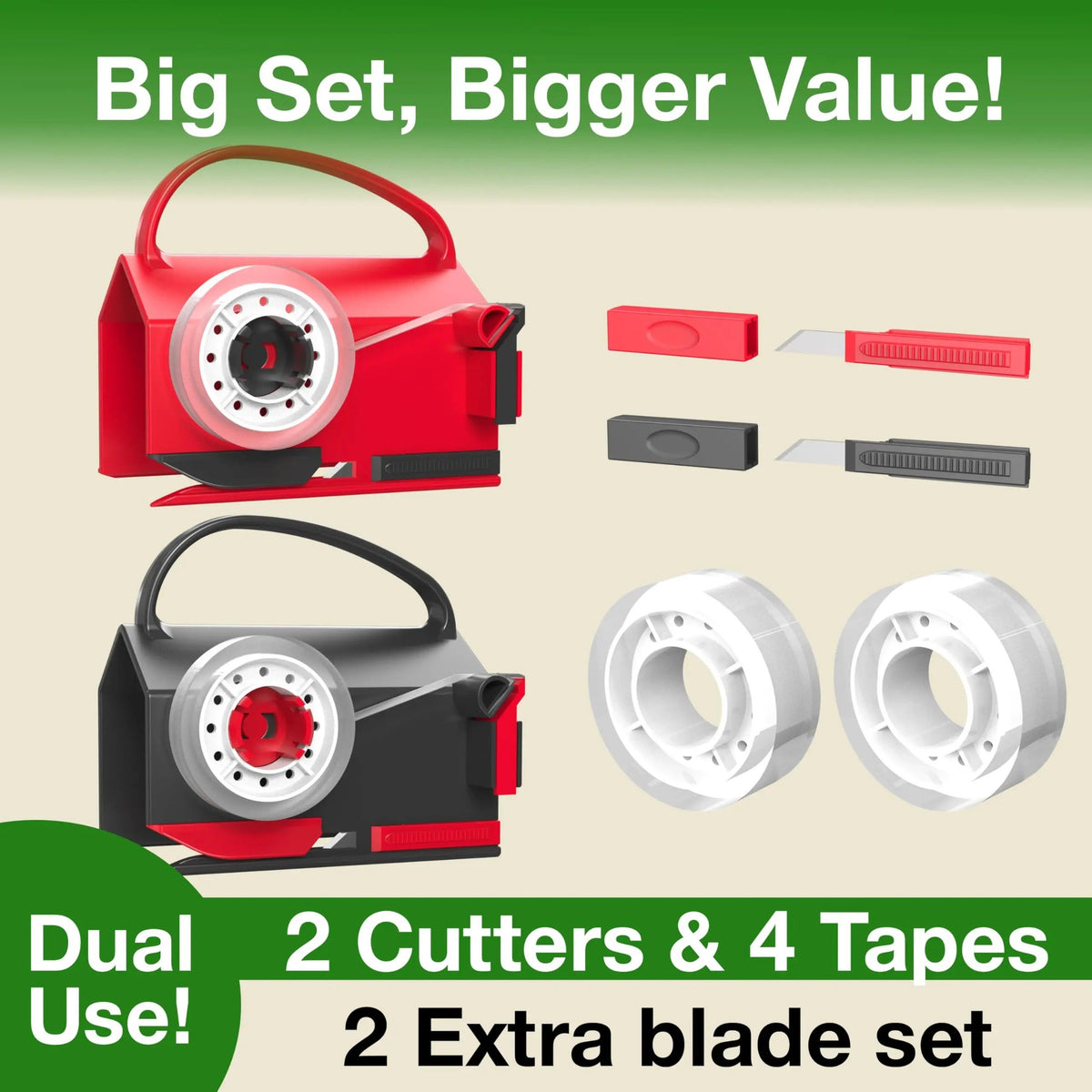 2-Pack Dual-Use Wrapping Paper Cutter & Tape Dispenser Kit