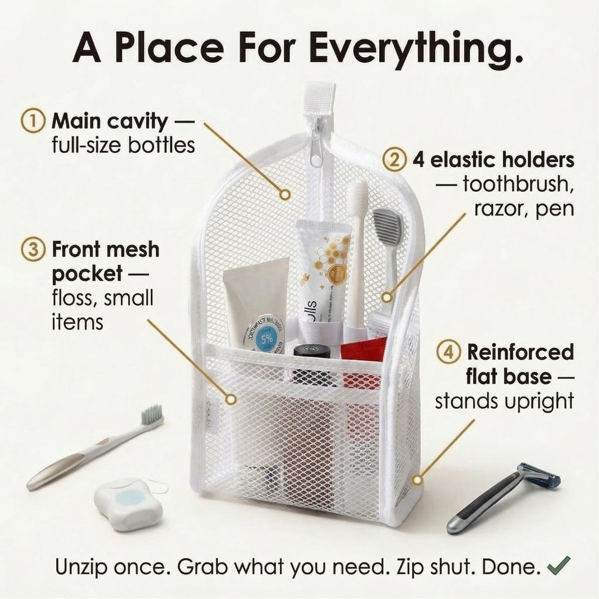 Self Standing Travel Toiletry Pouch