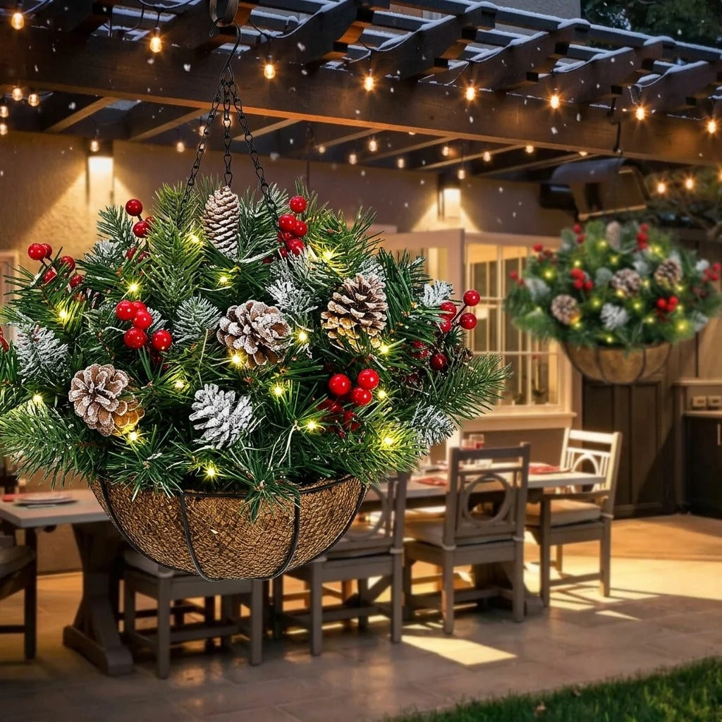 🏆 Pre-Lit Christmas Hanging Basket | Pre-lit, weather-resistant, and zero maintenance🏆