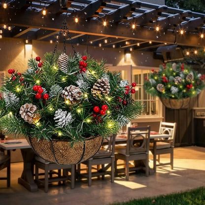 🏆 Pre-Lit Christmas Hanging Basket | Pre-lit, weather-resistant, and zero maintenance🏆