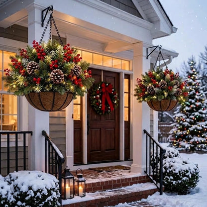 🏆 Pre-Lit Christmas Hanging Basket | Pre-lit, weather-resistant, and zero maintenance🏆