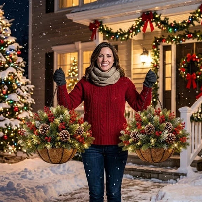🏆 Pre-Lit Christmas Hanging Basket | Pre-lit, weather-resistant, and zero maintenance🏆