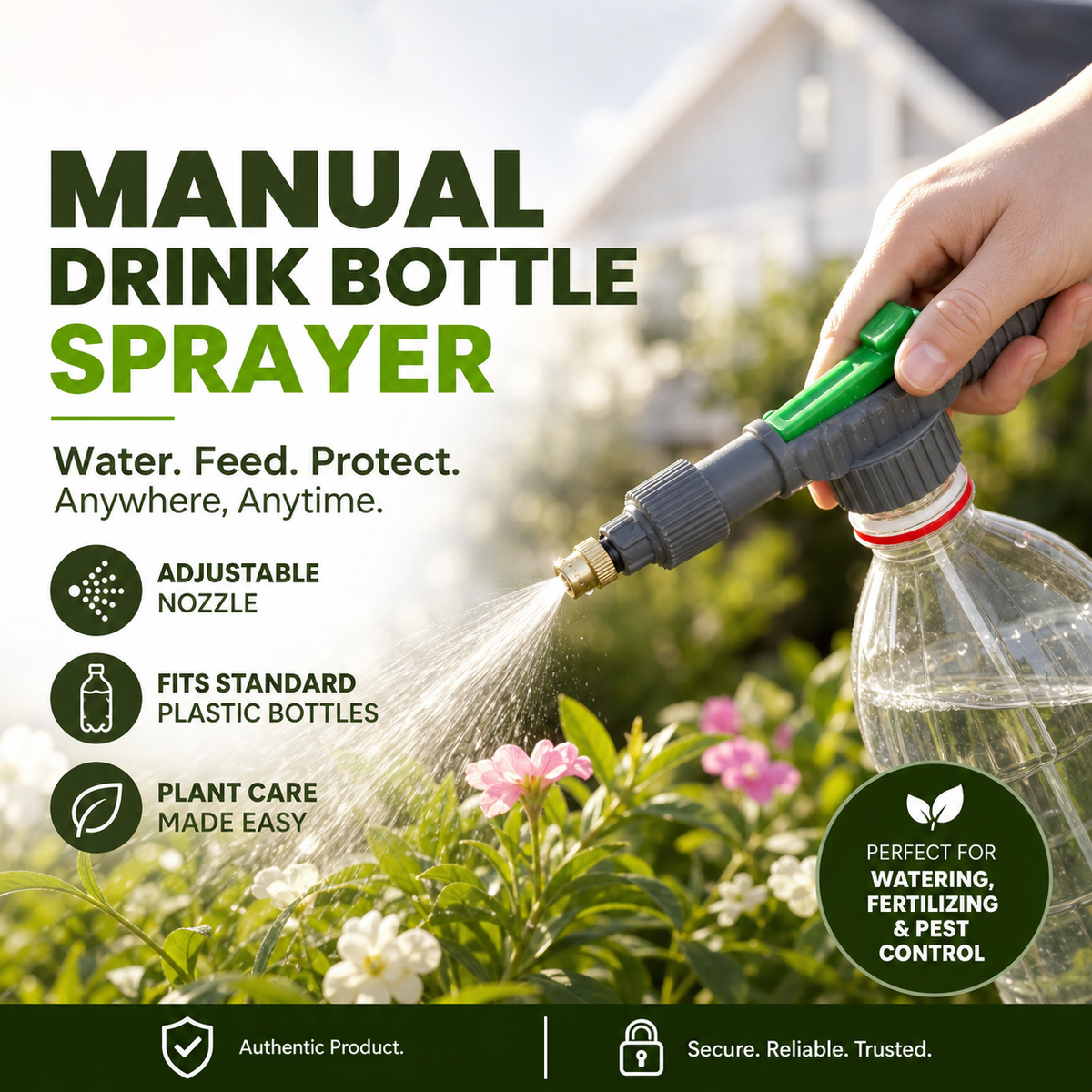 🌿50% OFF NOW! Manual Drink Bottle Sprayer with Adjustable Nozzle‑Portable DIY Garden Spray Tool, Fits Standard Plastic Bottles for Plant Watering, Fertilizing & Pest Control