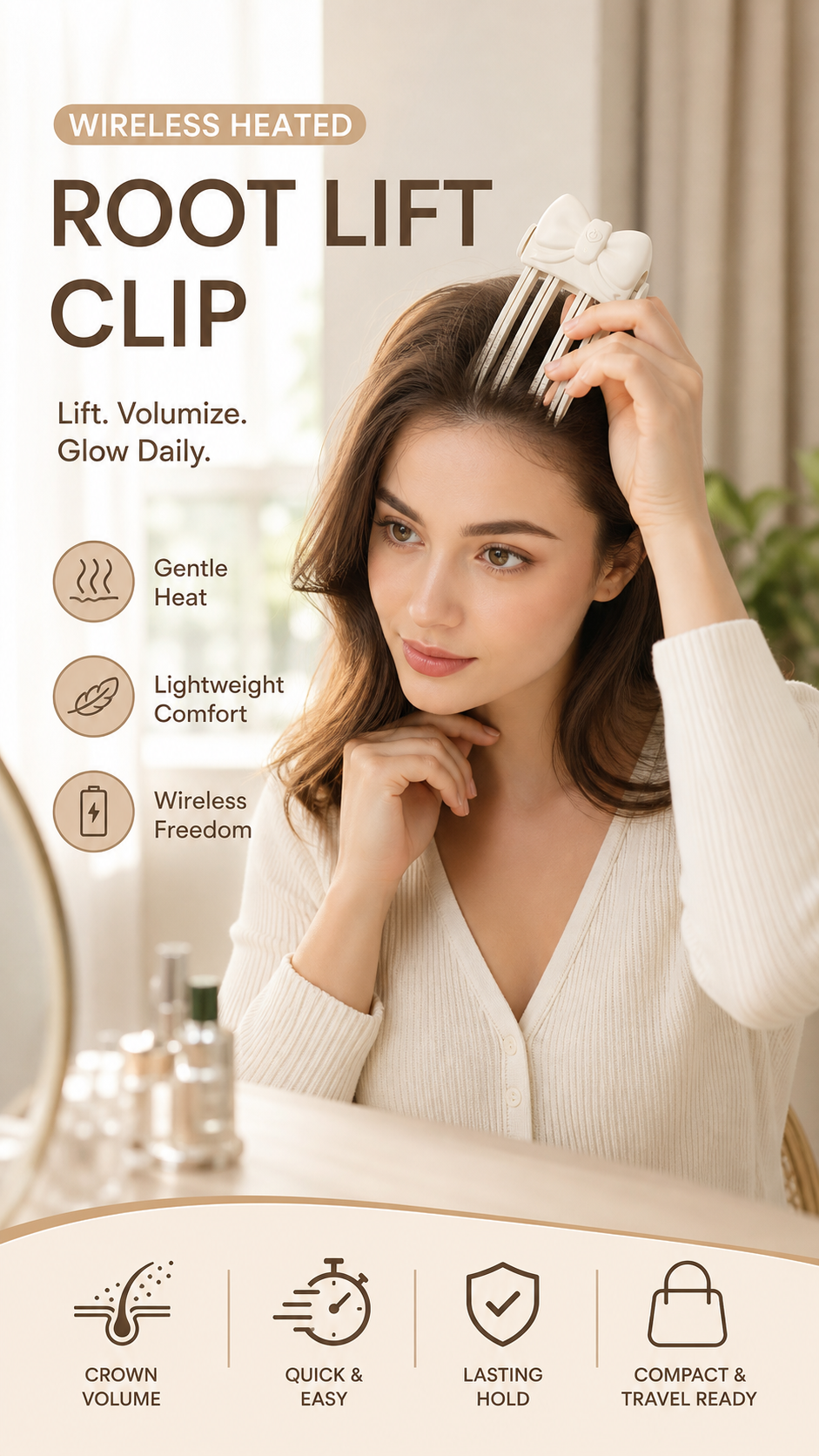 🎉48K+ Sold 💇 Wireless Heated Volumizing Root Lift Clip, Portable Travel Hair Styling Tool for Flat Fine Hair