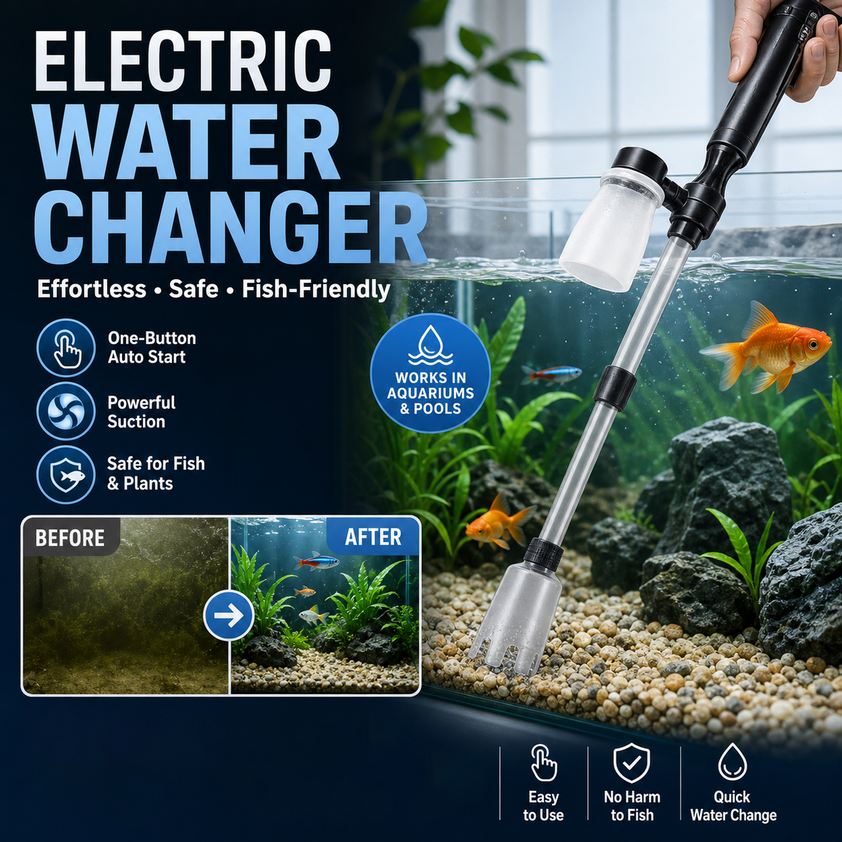 🎉Limited Time 50% OFF！🐠💦No more worries about poor water quality during water changes！ 🔥 Electric Aquarium Gravel Cleaner✨