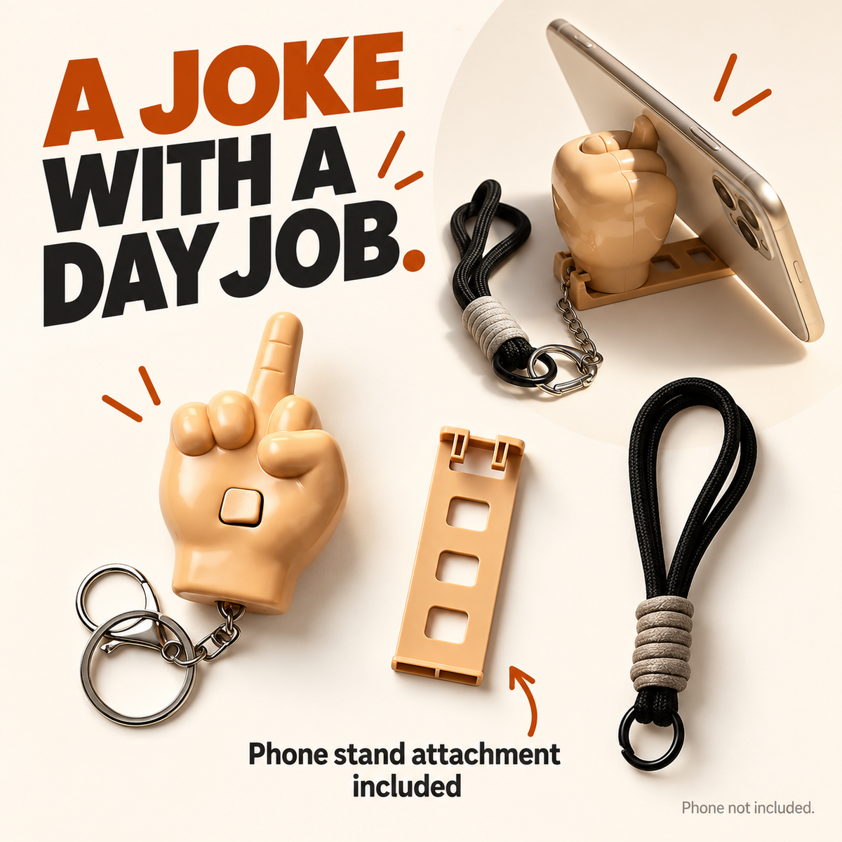 😂Press-to-Pop Middle Finger Keychain & Phone Stand Set
