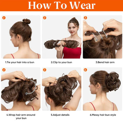 ✨ Messy Side Comb Hair Bun – Instant Voluminous Updo Clip-In – 10-Second Effortless Styling, Slip-Proof All-Day Hold, Premium Heat-Friendly Fiber Up to 160°C & Lightweight Only 90g – 3 Placement Styles 🎀