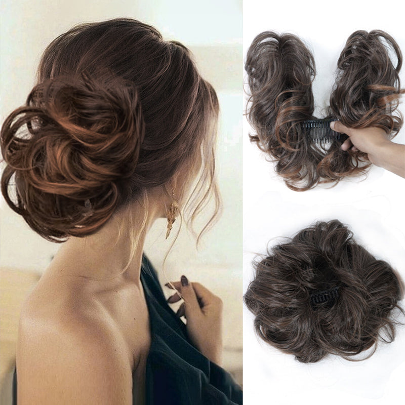 ✨ Messy Side Comb Hair Bun – Instant Voluminous Updo Clip-In – 10-Second Effortless Styling, Slip-Proof All-Day Hold, Premium Heat-Friendly Fiber Up to 160°C & Lightweight Only 90g – 3 Placement Styles 🎀