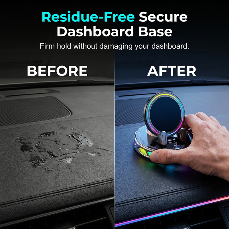 Car Phone Holder - 360° Rotating Automatic Wireless Charger with Adjustable Auto-Locking Gravity Linkage, RGB LED Light-Up Touch Control, Vacuum Suction Car Interior Accessory for Dashboard & Windshield, Compatible with iPhone & Android