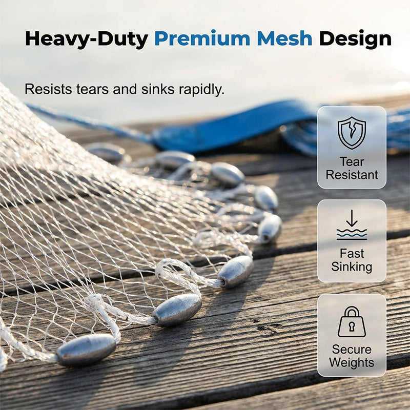 ✨ Easy-Throw Cast Net – Heavy-Duty Mesh, Rapid Sinking, Versatile 🌊