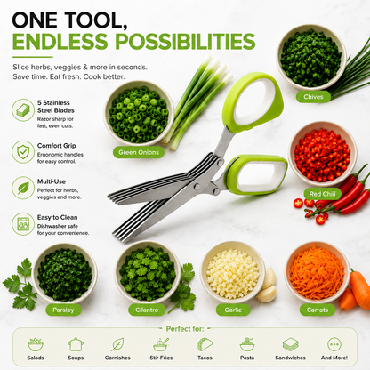 ✂️5-Blade Stainless Steel Herb Scissors with Protective Sheath