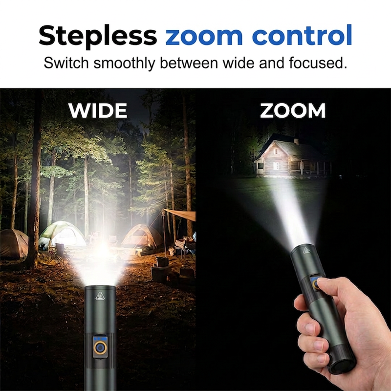✨ Ultra-Bright Tactical Flashlight with Zoom Function – Rugged, Waterproof, Rechargeable 🏕️
