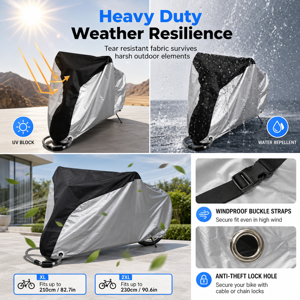 All-Weather Waterproof Bicycle Cover – Heavy-Duty Windproof Outdoor Bike Protection, Single & Double Bike Sizes