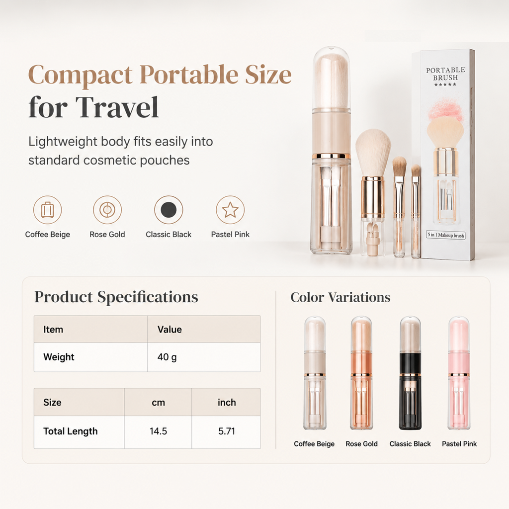 🖌️LAST DAY SALE 50% OFF !!📢Portable Retractable Makeup Brush Set – Multifunctional Travel Cosmetic Tool with Powder, Blush & Silicone Lip Brush