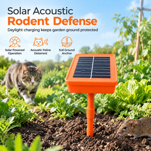 ☀️ Solar-Powered Garden Rodent Deterrent – Cat Sound Device