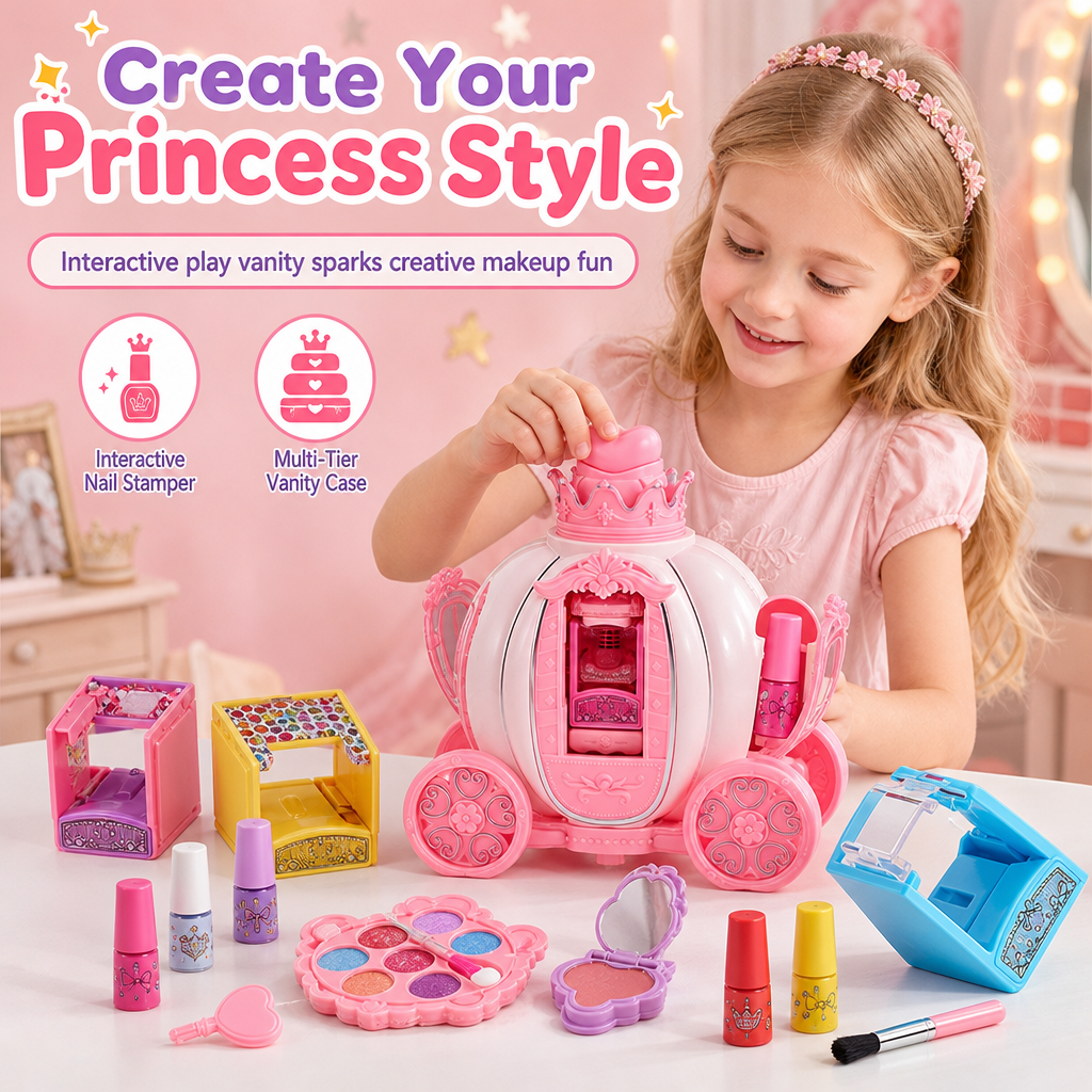 ⏰Pink Kids Makeup Kit for Girls Childrens Cosmetics Toy Set with Makeup Box Birthday Gift for Little Princess