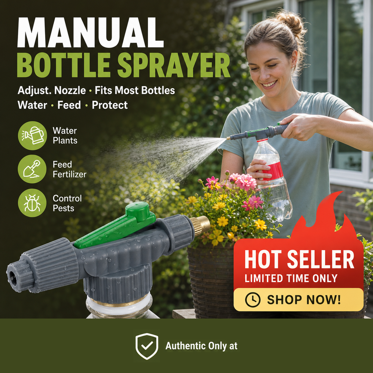 🌿50% OFF NOW! Manual Drink Bottle Sprayer with Adjustable Nozzle‑Portable DIY Garden Spray Tool, Fits Standard Plastic Bottles for Plant Watering, Fertilizing & Pest Control
